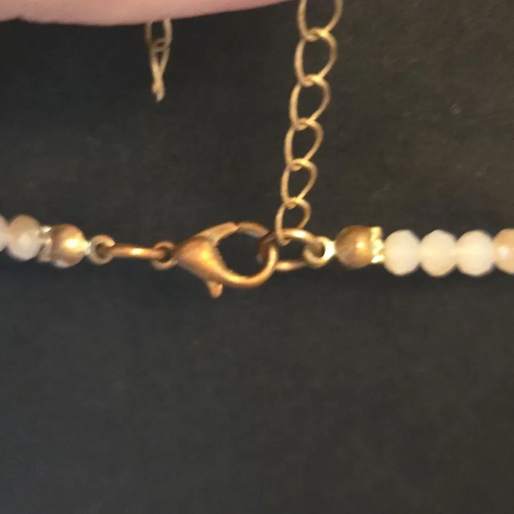 Rose Quartz & Gold Tone‎ Charms Pendant On A Multi Beaded Necklace Unmarked 34